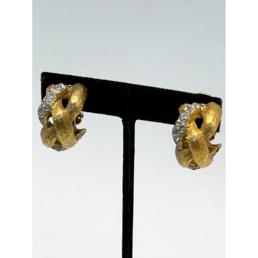 Vintage KJL Rhinestone gold hoop earrings - Picture 3 of 9